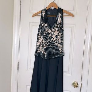 Beautiful Black Party Wear Maxi Dress Sequins & Beads Work Size 6